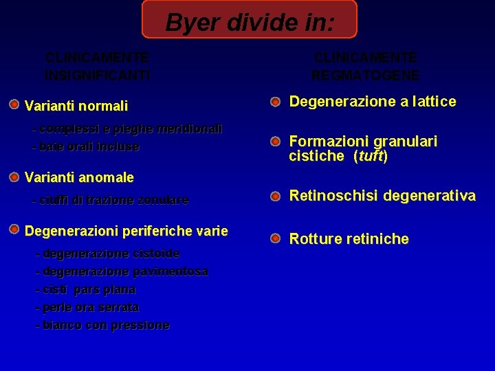 Byer divide in: CLINICAMENTE INSIGNIFICANTI Varianti normali - complessi e pieghe meridionali - baie