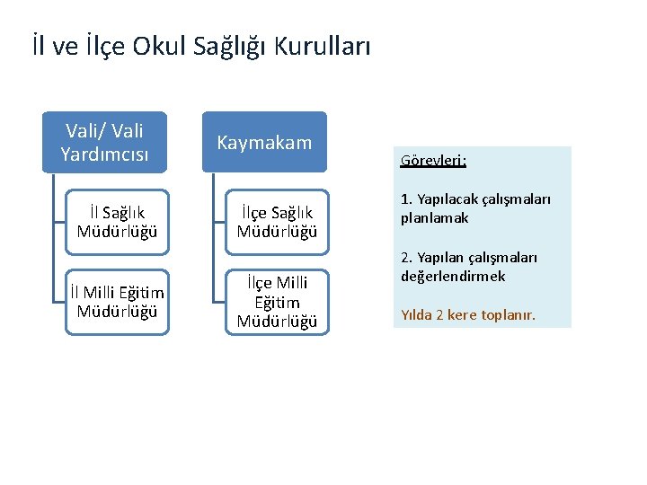 İl ve İlçe Okul Sağlığı Kurulları Vali/ Vali Yardımcısı İl Sağlık Müdürlüğü İl Milli