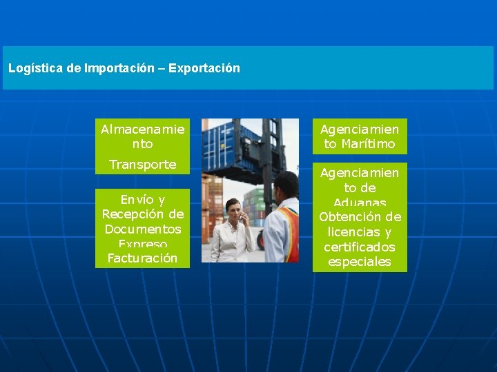 Logística de Importación – Exportación Almacenamie nto Transporte Envío y Recepción de Documentos Expreso