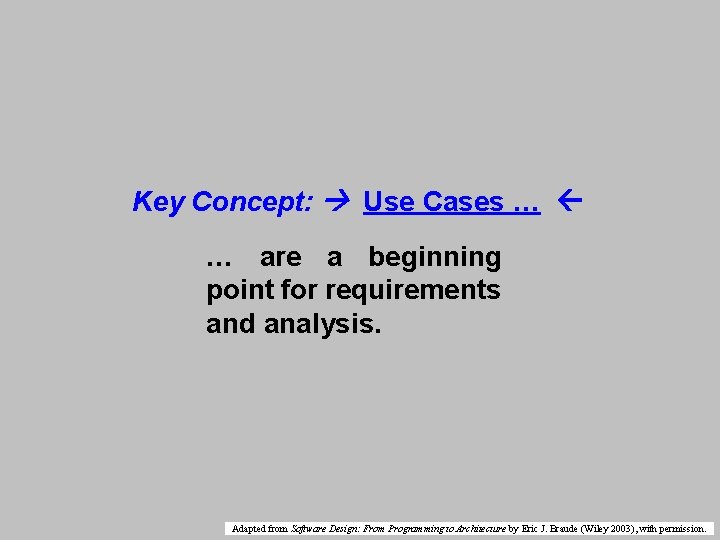 Key Concept: Use Cases … … are a beginning point for requirements and analysis.