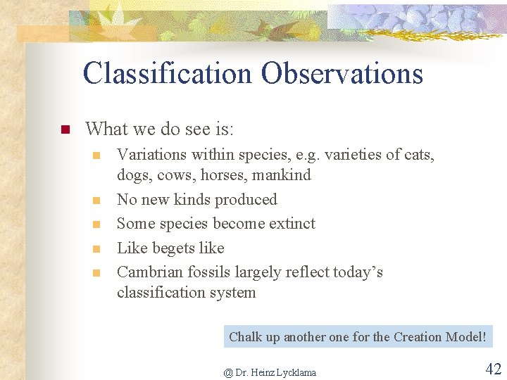 Classification Observations n What we do see is: n n n Variations within species,