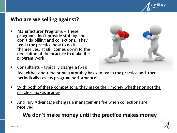 Who are we selling against? • Manufacturer Programs – These programs don’t provide staffing