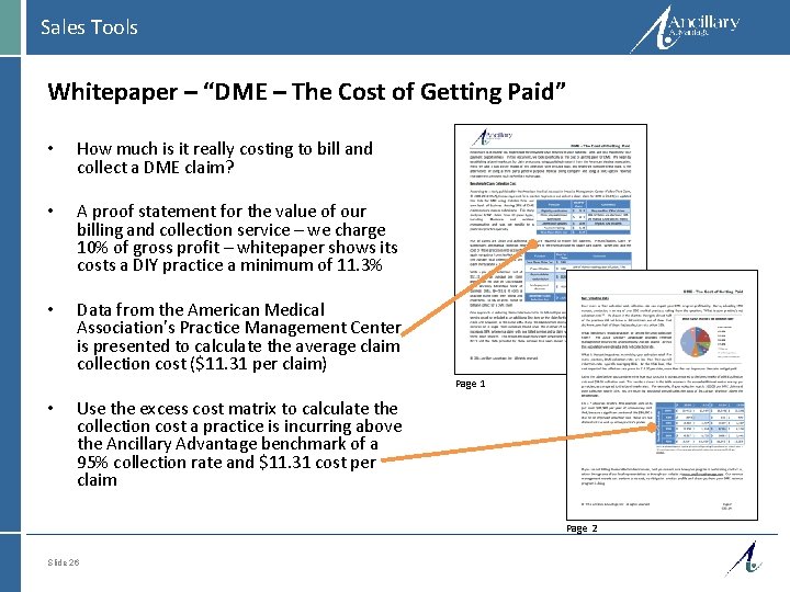 Sales Tools Whitepaper – “DME – The Cost of Getting Paid” • How much