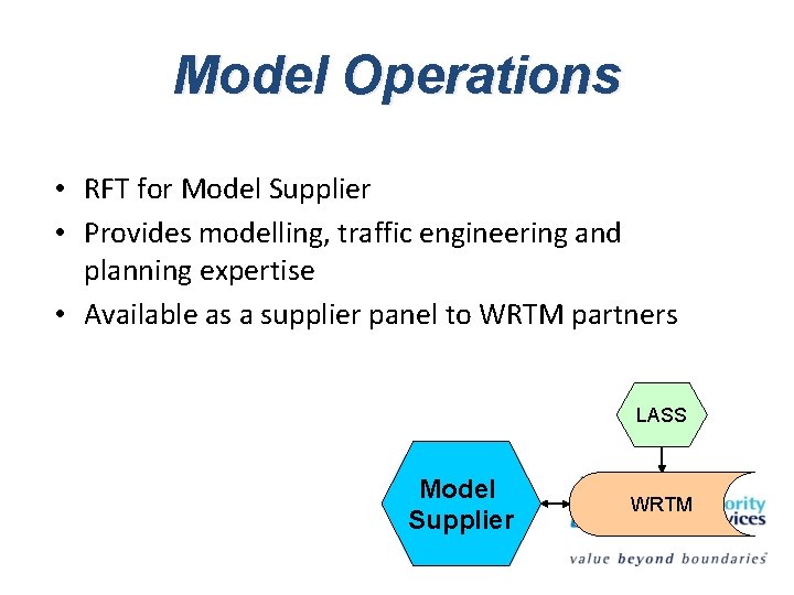 Model Operations • RFT for Model Supplier • Provides modelling, traffic engineering and planning