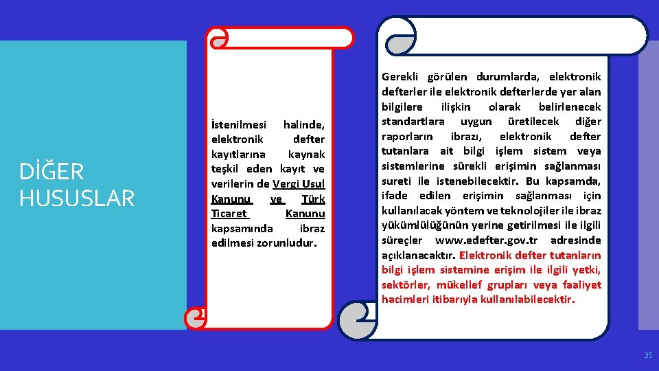 DİĞER HUSUSLAR İstenilmesi halinde, elektronik defter kayıtlarına kaynak teşkil eden kayıt ve verilerin de