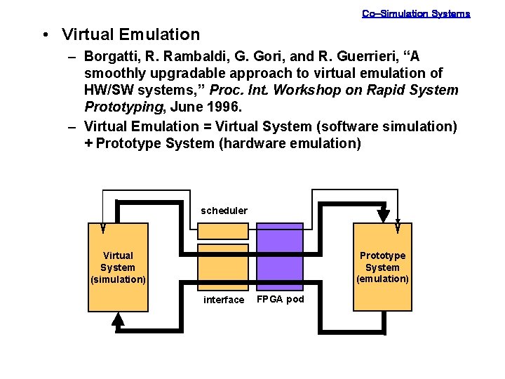 Co-Simulation Systems • Virtual Emulation – Borgatti, R. Rambaldi, G. Gori, and R. Guerrieri,