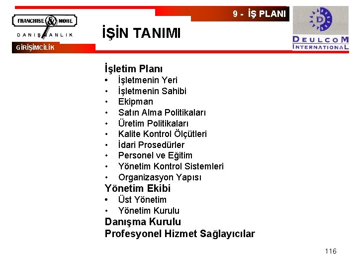 9 - İŞ PLANI İŞİN TANIMI GİRİŞİMCİLİK İşletim Planı • • • İşletmenin Yeri