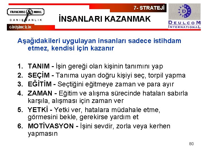 7 - STRATEJİ İNSANLARI KAZANMAK GİRİŞİMCİLİK Aşağıdakileri uygulayan insanları sadece istihdam etmez, kendisi için