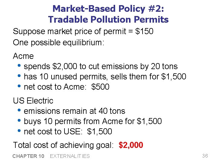 Market-Based Policy #2: Tradable Pollution Permits Suppose market price of permit = $150 One