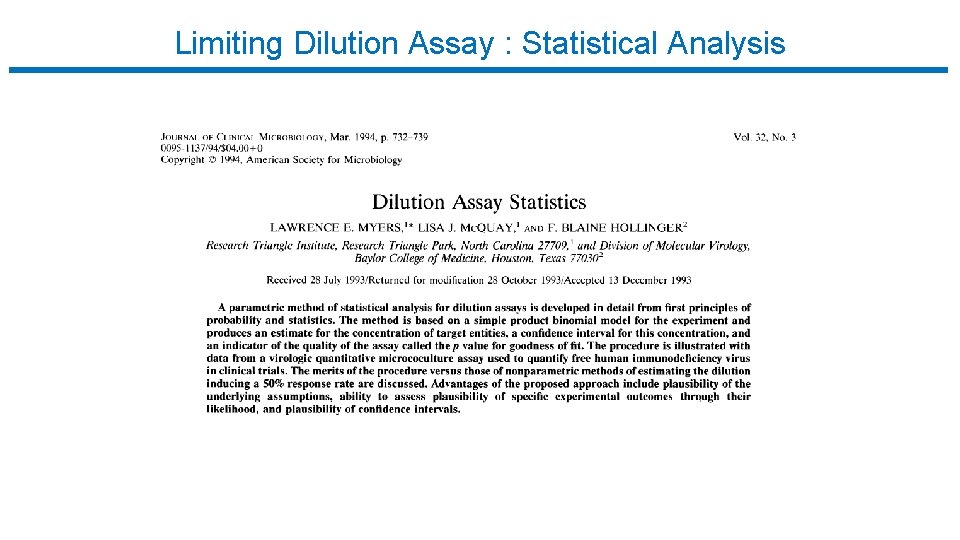 Limiting Dilution Assay : Statistical Analysis 