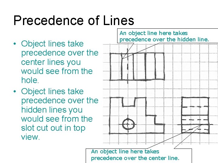 Precedence of Lines • Object lines take precedence over the center lines you would