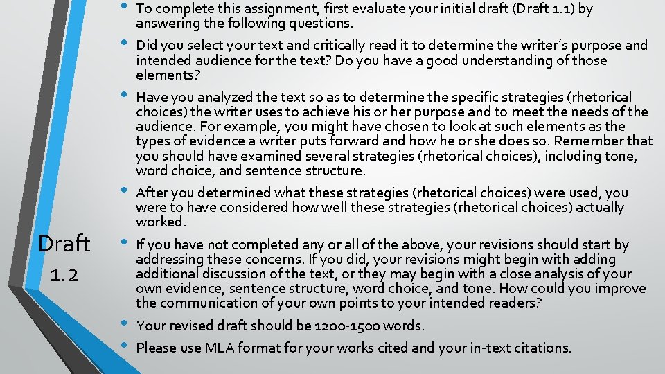 • • Draft 1. 2 • • • To complete this assignment, first