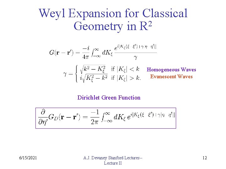 Weyl Expansion for Classical Geometry in R 2 Homogeneous Waves Evanescent Waves Dirichlet Green