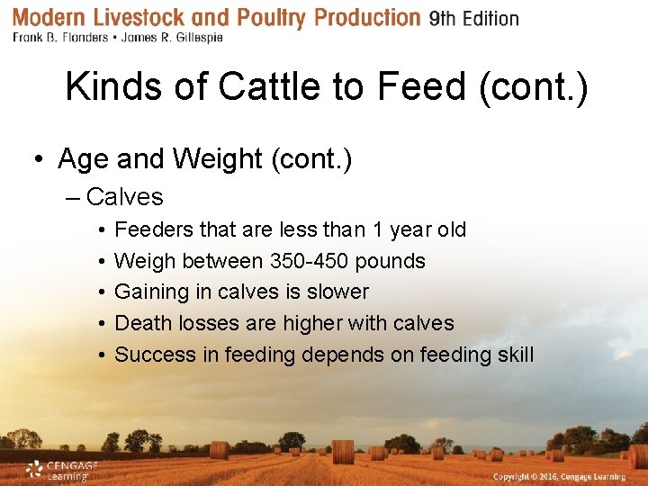 Kinds of Cattle to Feed (cont. ) • Age and Weight (cont. ) –