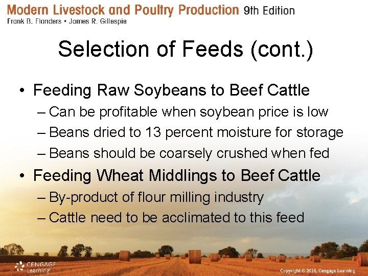 Selection of Feeds (cont. ) • Feeding Raw Soybeans to Beef Cattle – Can