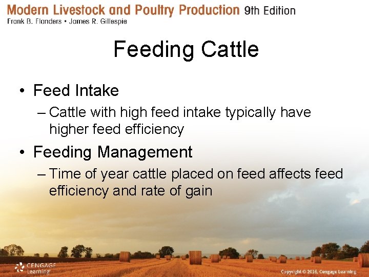 Feeding Cattle • Feed Intake – Cattle with high feed intake typically have higher