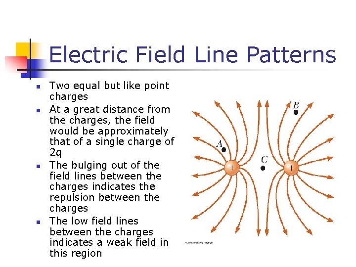 Electric Field Line Patterns n n Two equal but like point charges At a