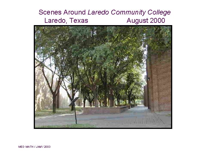 Scenes Around Laredo Community College Laredo, Texas August 2000 MED MATH / JAM /