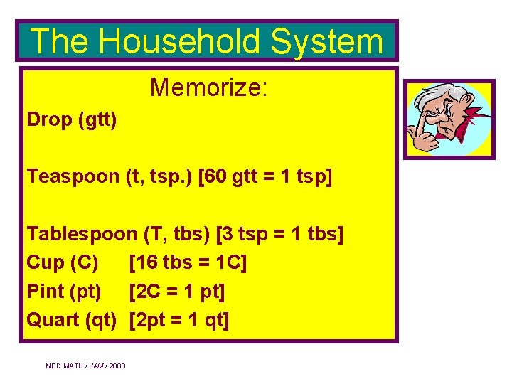 The Household System Memorize: Drop (gtt) Teaspoon (t, tsp. ) [60 gtt = 1