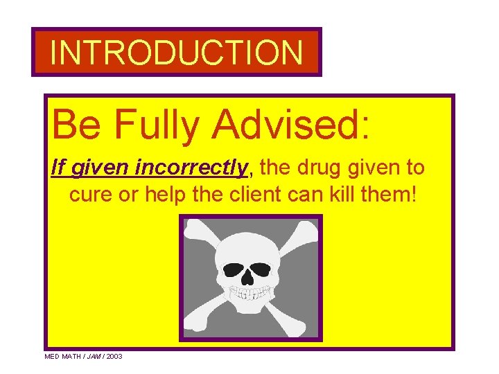 INTRODUCTION Be Fully Advised: If given incorrectly, the drug given to cure or help