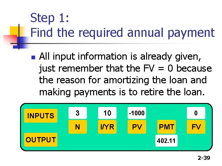Step 1: Find the required annual payment n All input information is already given,