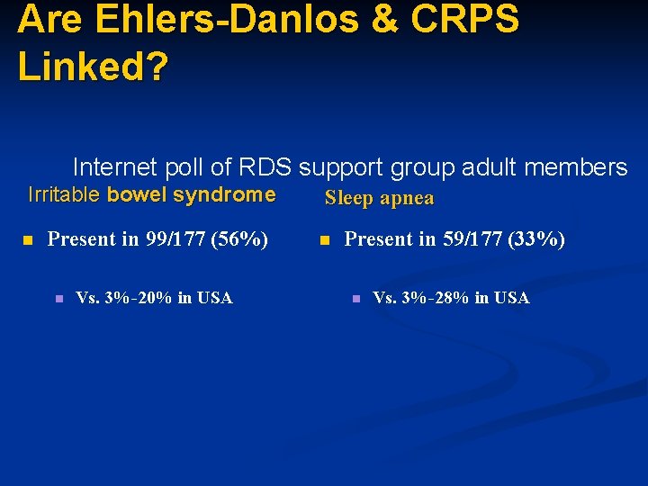 Are Ehlers-Danlos & CRPS Linked? Internet poll of RDS support group adult members Irritable