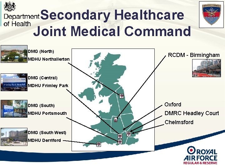Secondary Healthcare Joint Medical Command DMG (North) MDHU Northallerton RCDM - Birmingham DMG (Central) Secondary Healthcare Joint Medical Command DMG (North) MDHU Northallerton RCDM - Birmingham DMG (Central)