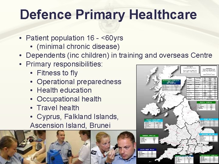 Defence Primary Healthcare • Patient population 16 - <60 yrs • (minimal chronic disease) Defence Primary Healthcare • Patient population 16 - <60 yrs • (minimal chronic disease)