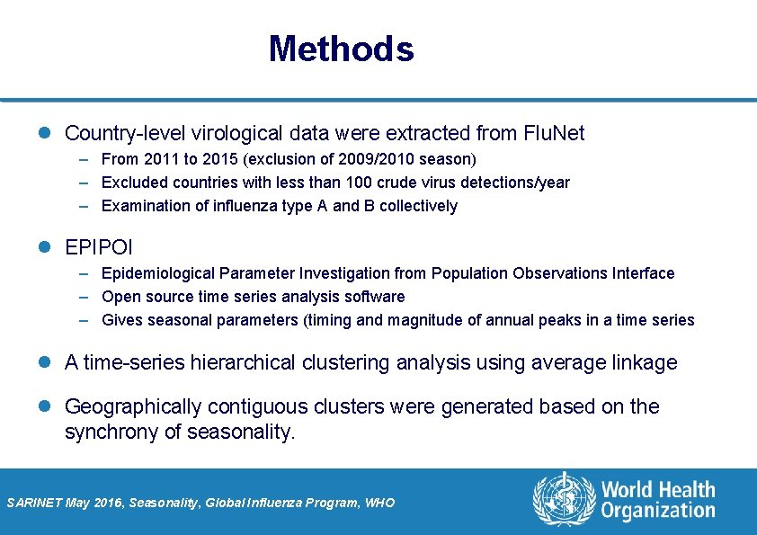 Methods l Country-level virological data were extracted from Flu. Net – From 2011 to