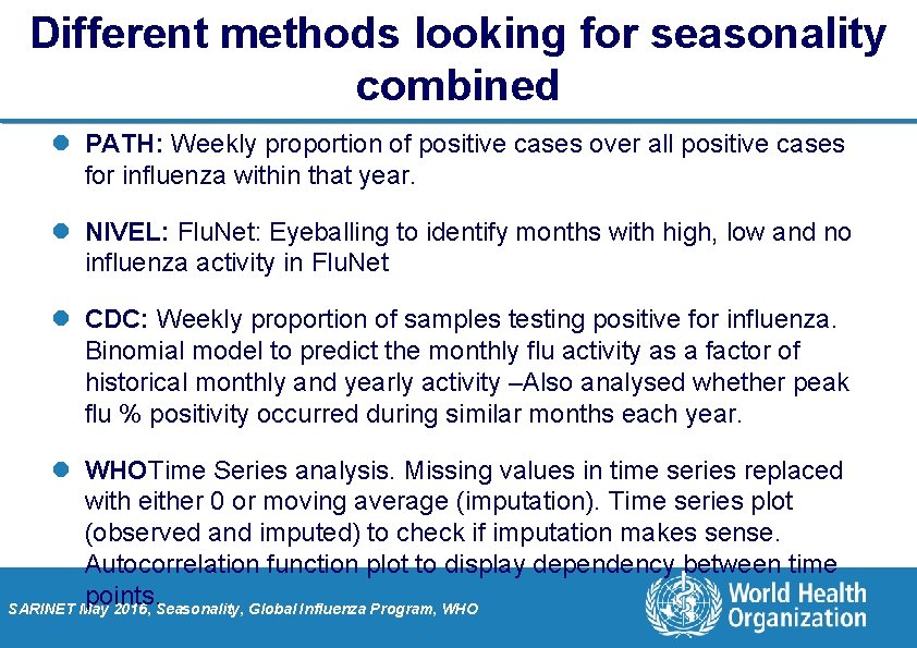 Different methods looking for seasonality combined l PATH: Weekly proportion of positive cases over