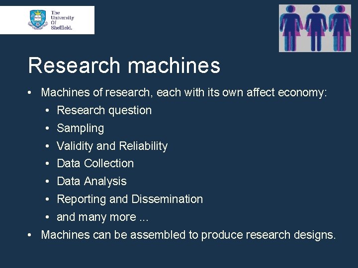 Research machines • Machines of research, each with its own affect economy: • Research