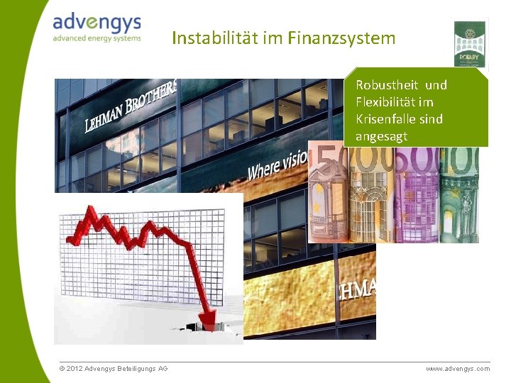 Instabilität im Finanzsystem Robustheit und Flexibilität im Krisenfalle sind angesagt © 2012 Advengys Beteiligungs