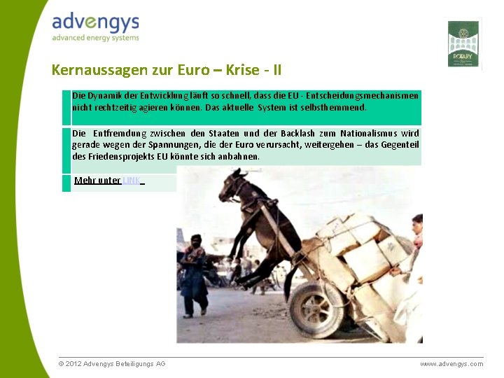 Kernaussagen zur Euro – Krise - II Die Dynamik der Entwicklung läuft so schnell,