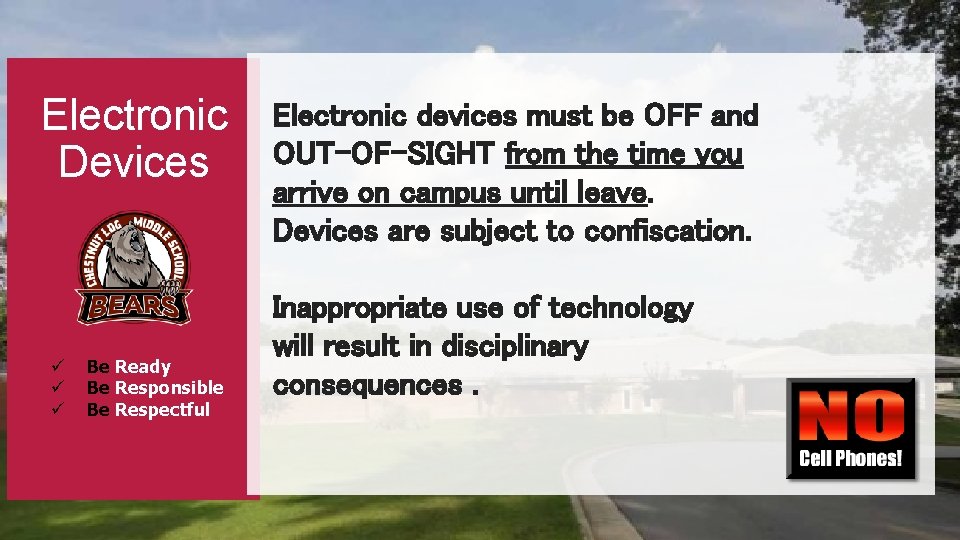 Electronic Devices ü ü ü Be Ready Be Responsible Be Respectful Electronic devices must
