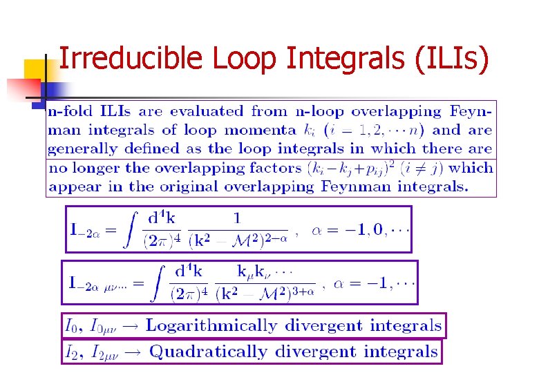 Irreducible Loop Integrals (ILIs) 
