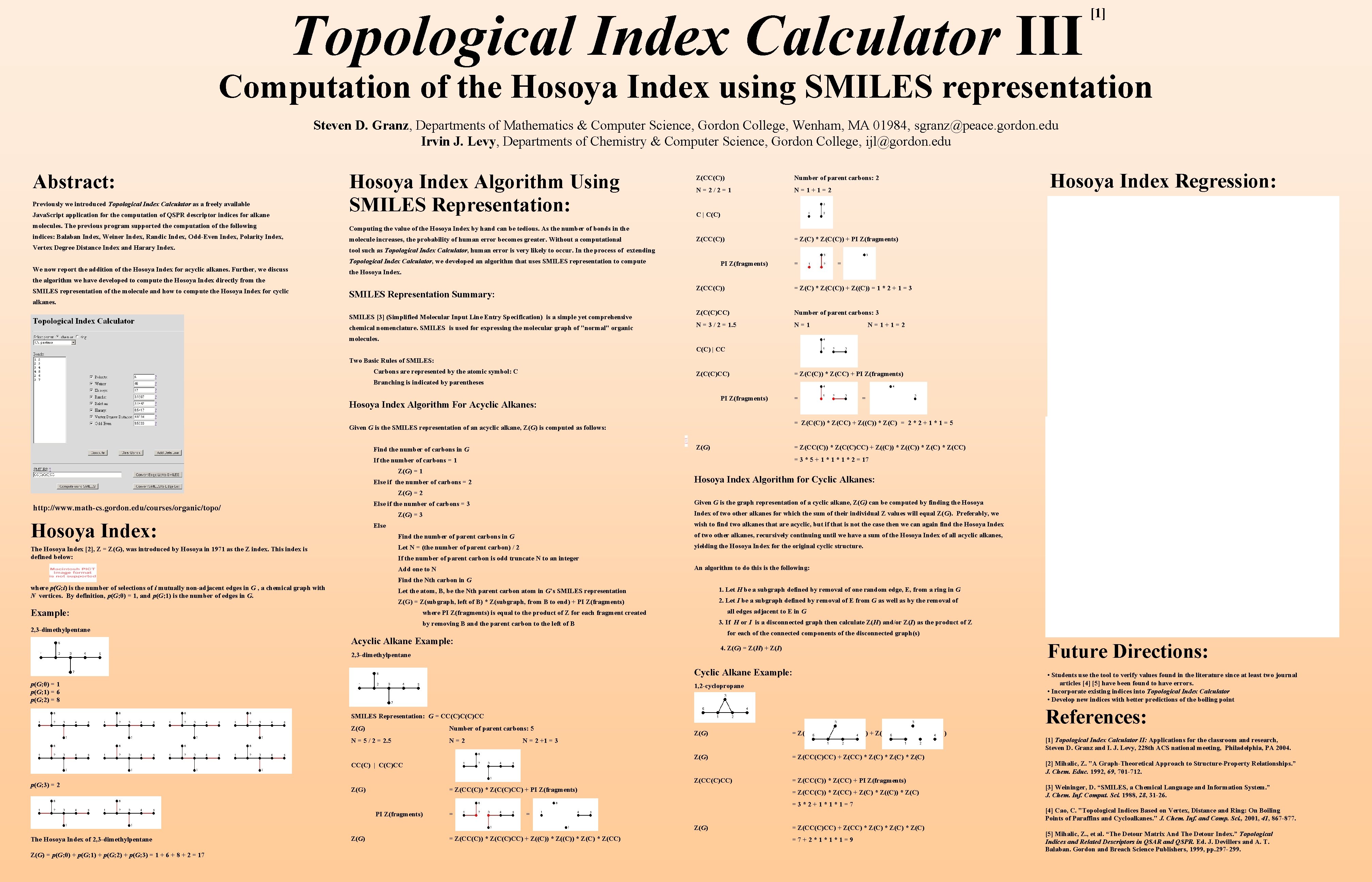 Topological Index Calculator III [1] Computation of the Hosoya Index using SMILES representation Steven