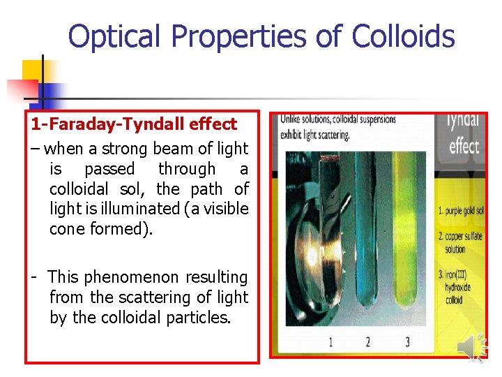 Optical Properties of Colloids 1 -Faraday-Tyndall effect – when a strong beam of light