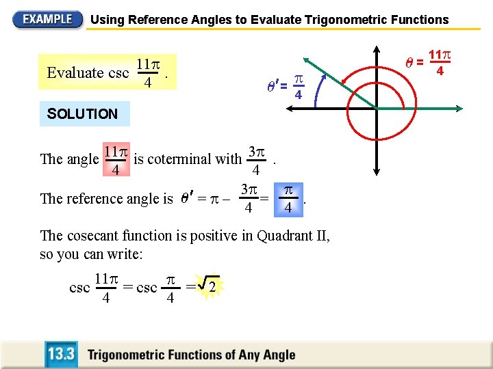 Using Reference Angles to Evaluate Trigonometric Functions Evaluate csc 11 . 4 0' = Using Reference Angles to Evaluate Trigonometric Functions Evaluate csc 11 . 4 0' =