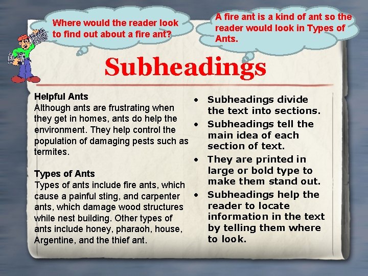 Where would the reader look to find out about a fire ant? A fire