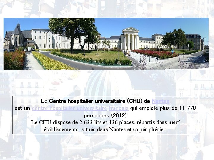 Le Centre hospitalier universitaire (CHU) de Nantes est un centre hospitalier universitaire français qui
