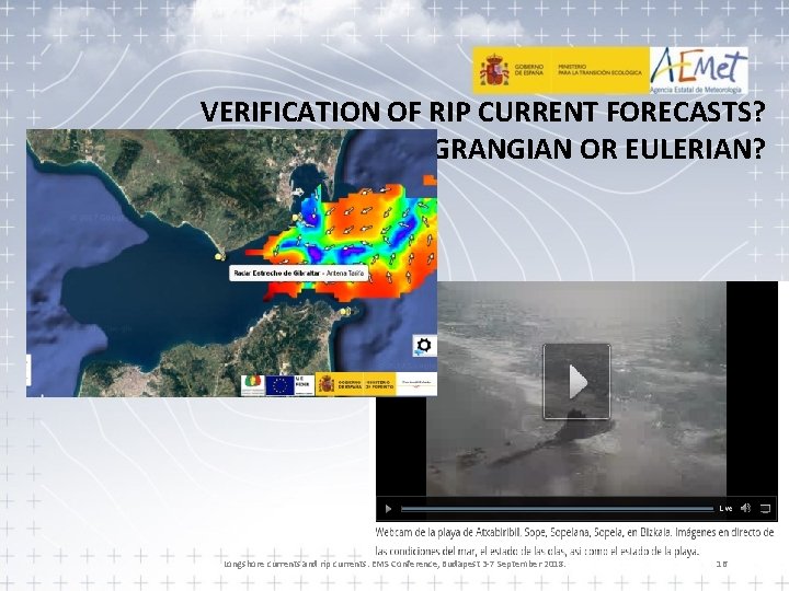 VERIFICATION OF RIP CURRENT FORECASTS? LAGRANGIAN OR EULERIAN? Longshore currents and rip currents. EMS