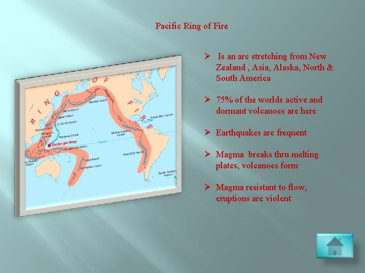 Pacific Ring of Fire Ø Is an arc stretching from New Zealand , Asia,