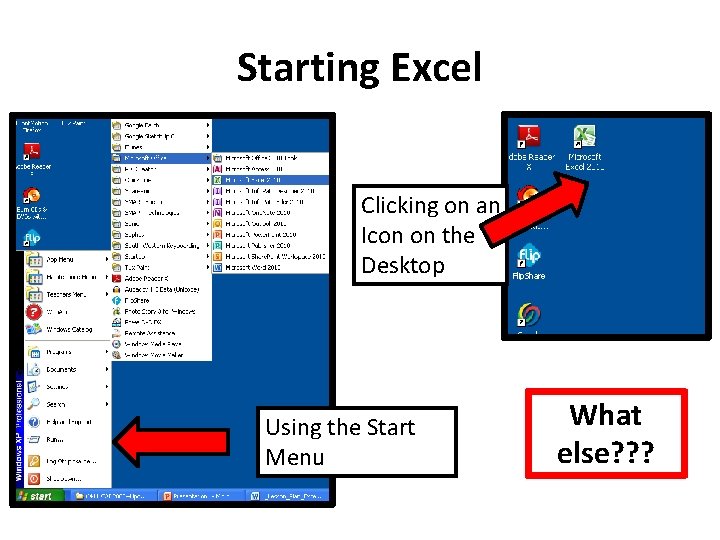 Starting Excel Clicking on an Icon on the Desktop Using the Start Menu What