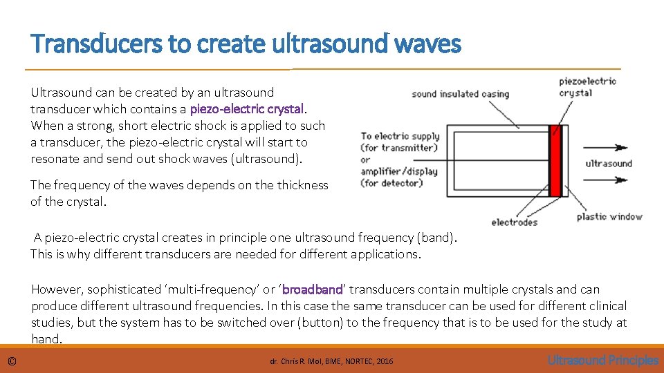 Transducers to create ultrasound waves Ultrasound can be created by an ultrasound transducer which