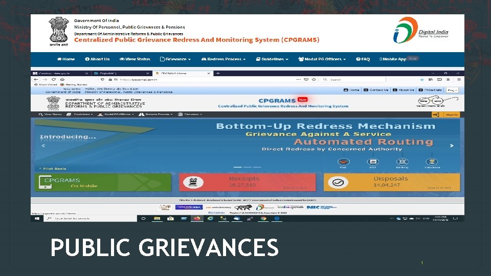 CPGRAMS Dashboard PUBLIC GRIEVANCES 1 