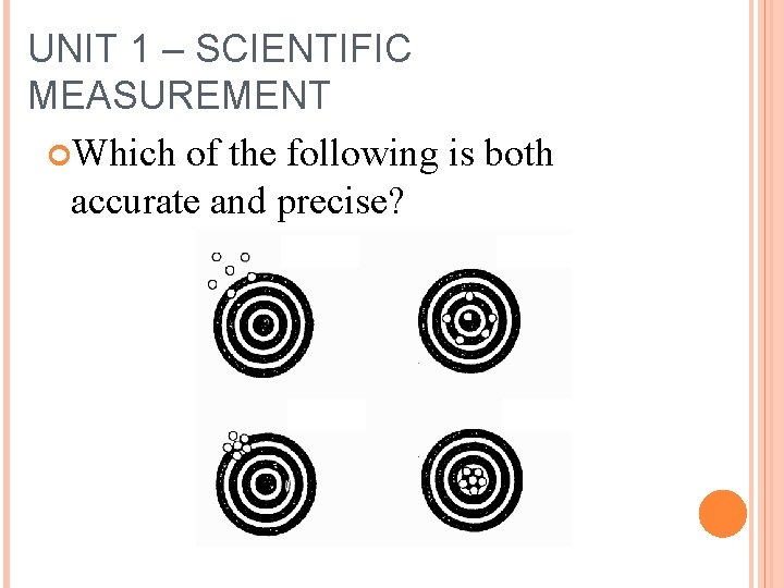UNIT 1 – SCIENTIFIC MEASUREMENT Which of the following is both accurate and precise?