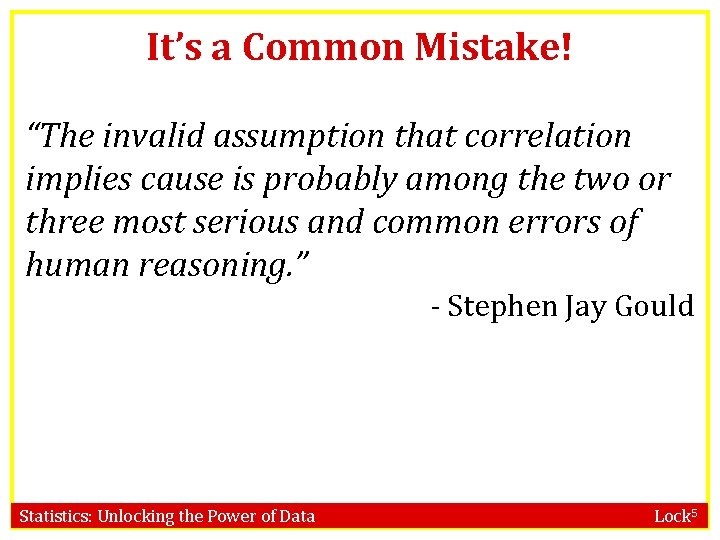 It’s a Common Mistake! “The invalid assumption that correlation implies cause is probably among