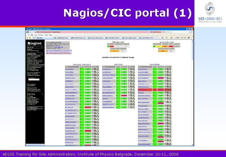 Nagios/CIC portal (1) AEGIS Training for Site Administrators, Institute of Physics Belgrade, December 10