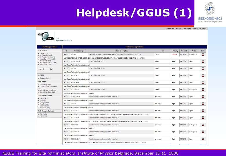Helpdesk/GGUS (1) AEGIS Training for Site Administrators, Institute of Physics Belgrade, December 10 -11,