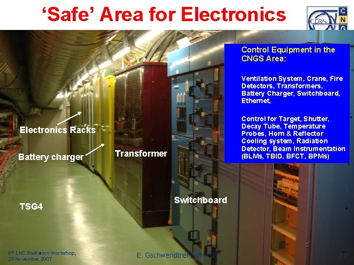 ‘Safe’ Area for Electronics Control Equipment in the CNGS Area: Ventilation System, Crane, Fire